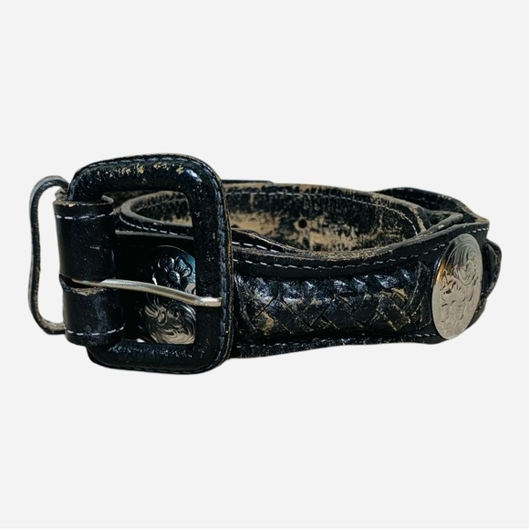 Vintage Black Embossed Leather & Silver Conch Western Core Belt Sz 36”-38” - Picture 2 of 4